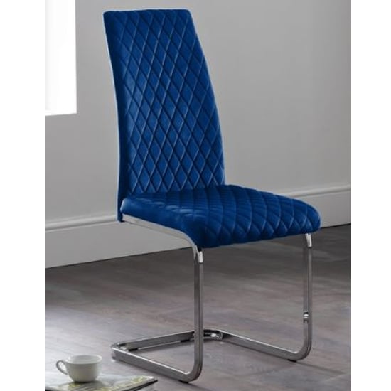 Product photograph of Cadewyn Velvet Cantilever Dining Chair In Blue from Furniture in Fashion