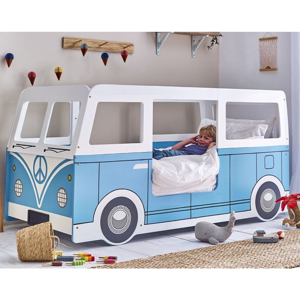 Product photograph of Calaminag Wooden Bus Shape Children Bed In Light Blue from Furniture in Fashion