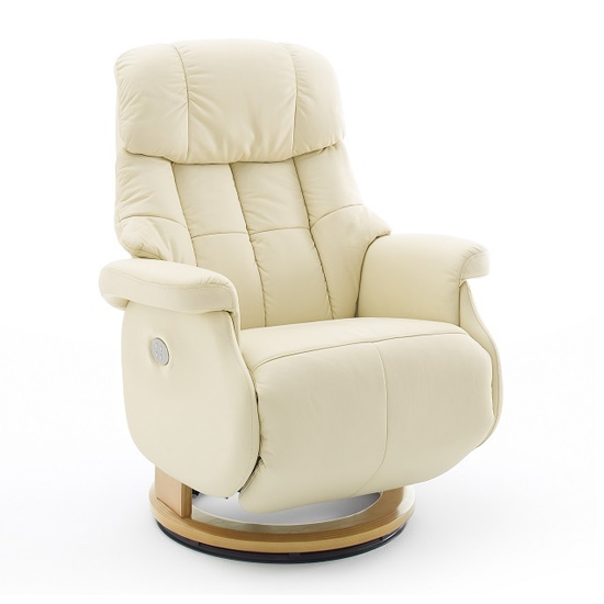 Product photograph of Calgary Leather Electric Relaxer Chair In Cream And Natural from Furniture in Fashion