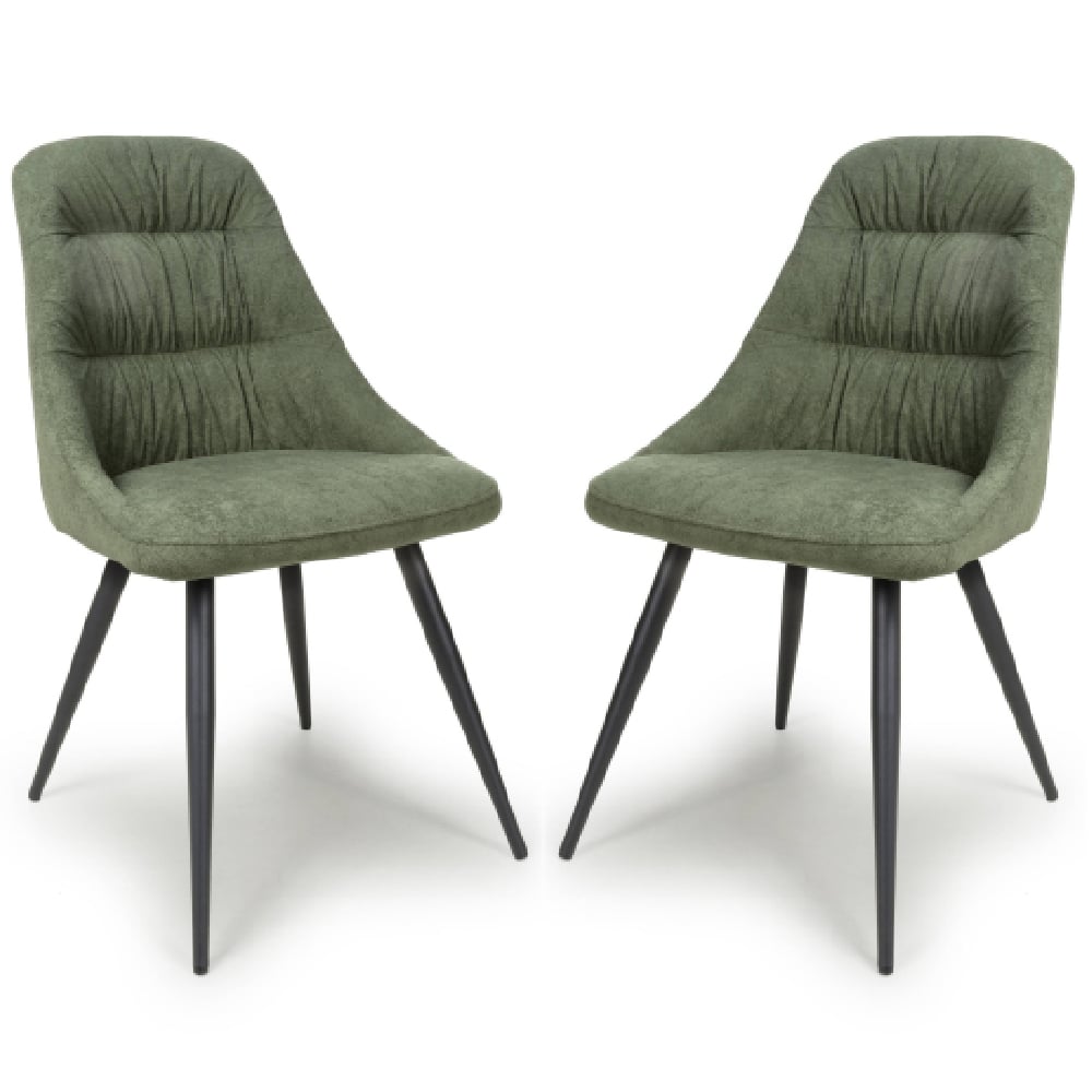 calhoun green fabric dining chairs with black legs in pair