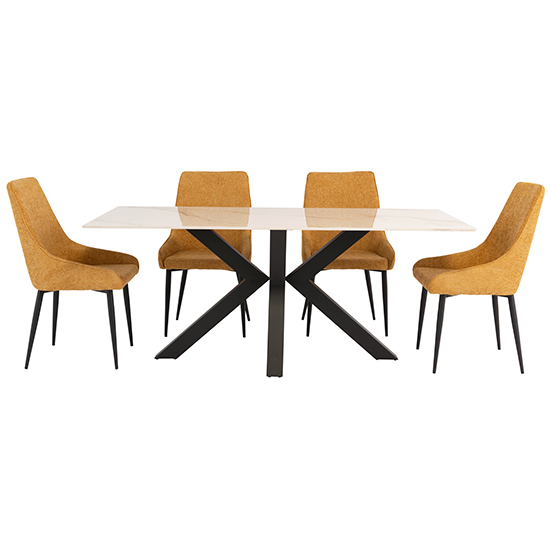 Product photograph of Callie 180cm Kass Marble Dining Table 6 Cajsa Mustard Chairs from Furniture in Fashion
