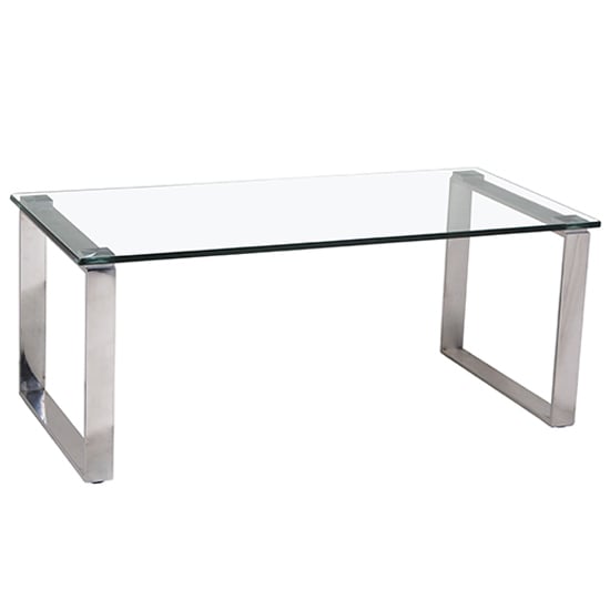 Photo of Callison clear glass coffee table with stainless steel legs