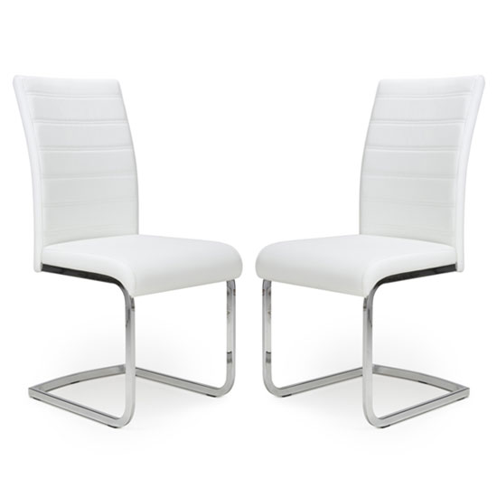 Product photograph of Conary White Leather Cantilever Dining Chair In A Pair from Furniture in Fashion