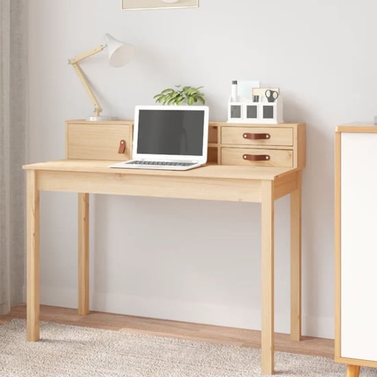 Product photograph of Cambridge Wooden Laptop Desk 1 Door 2 Drawers In Natural from Furniture in Fashion