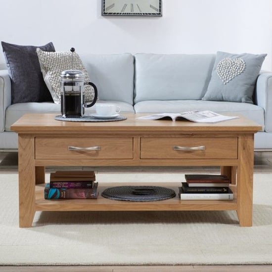 Cambroad Wooden Coffee Table In Oak With 2 Drawers | Furniture in Fashion