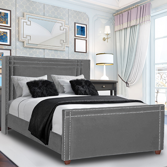 Photo of Camdenton plush velvet single bed in grey