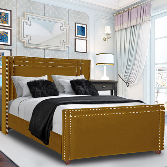 Photo of Camdenton plush velvet single bed in mustard