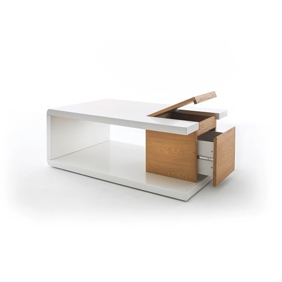 Cameron Wooden Storage Coffee Table In White And Knotty Oak