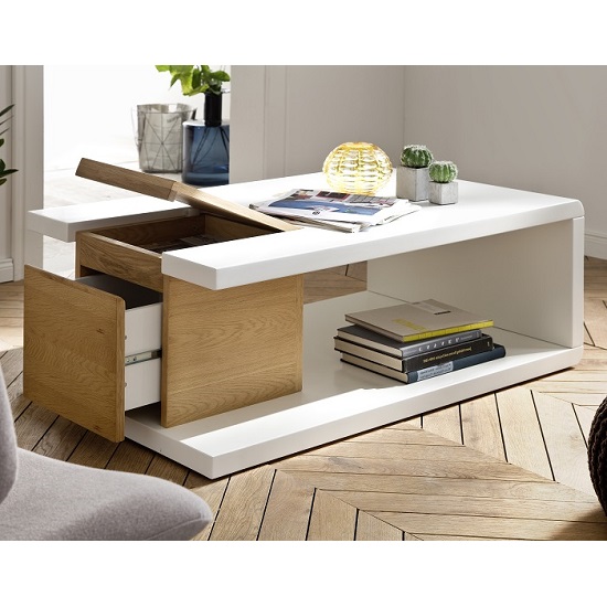 Cameron Wooden Storage Coffee Table In White And Knotty Oak