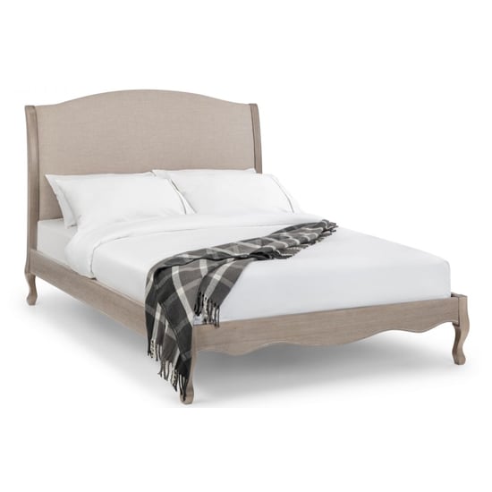 Product photograph of Caitlyn Oatmeal Linen Fabric King Size Bed In Limed Oak from Furniture in Fashion