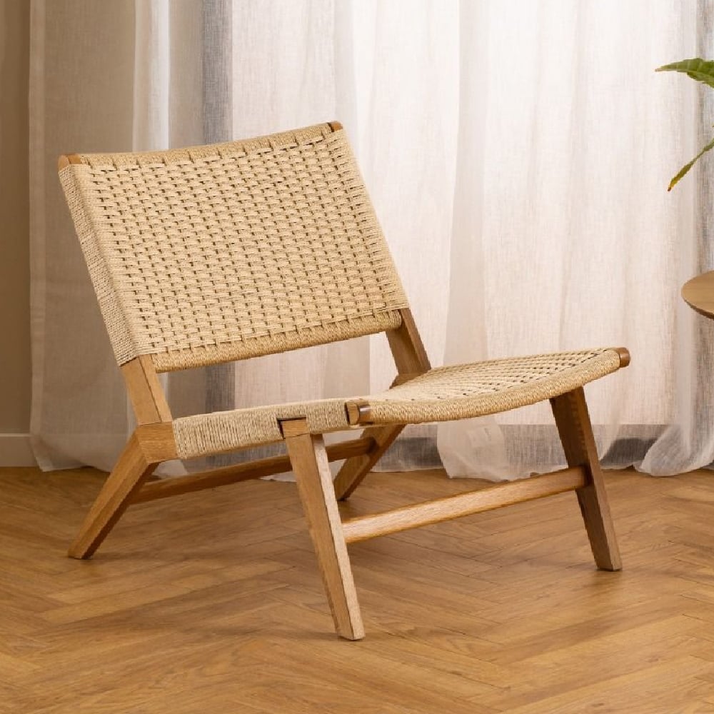 campbell wooden lounge chair in off white and oak