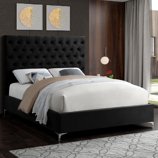 Read more about Campione plush velvet upholstered small double bed in black