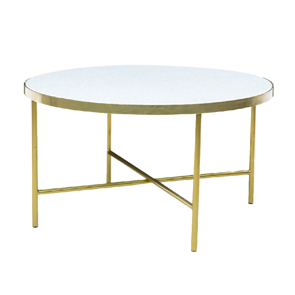 Product photograph of Camrose Glass Coffee Table With Metal Frame In Gold from Furniture in Fashion