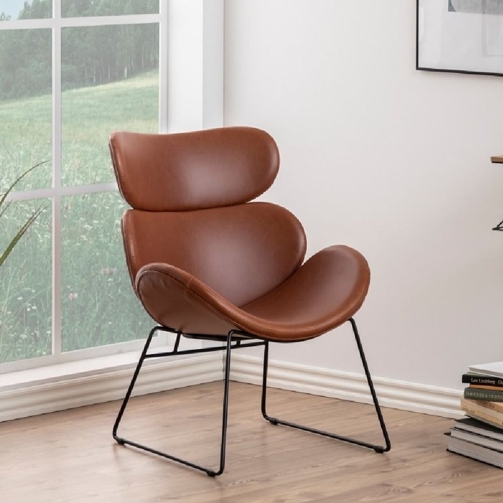 camrose leather lounge chair in brown