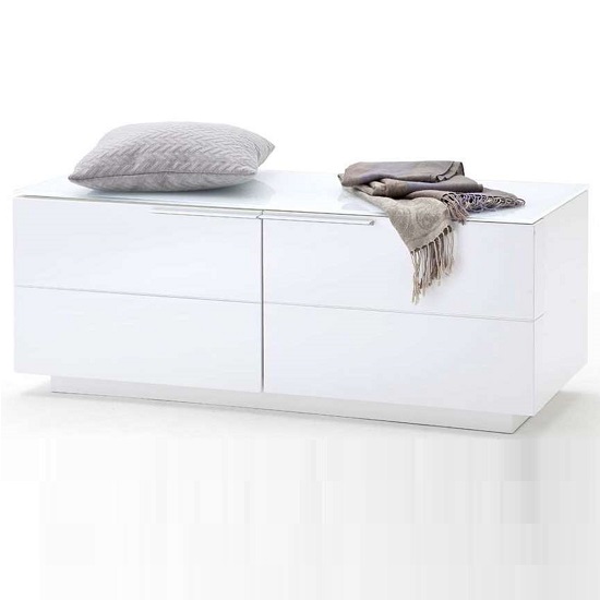 Canberra Shoe Bench In White High Gloss With 2 Doors 29157