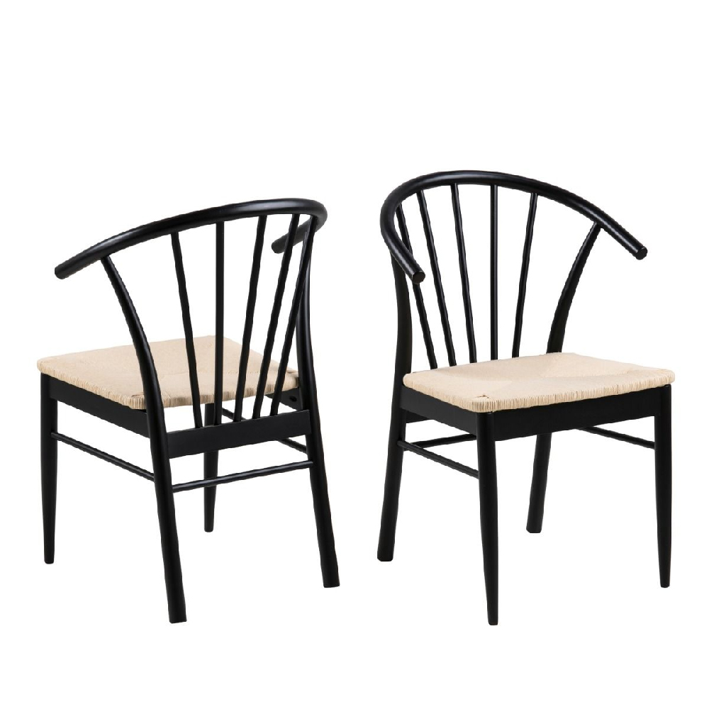 Read more about Canby black and oak wooden dining chairs with armrest in pair