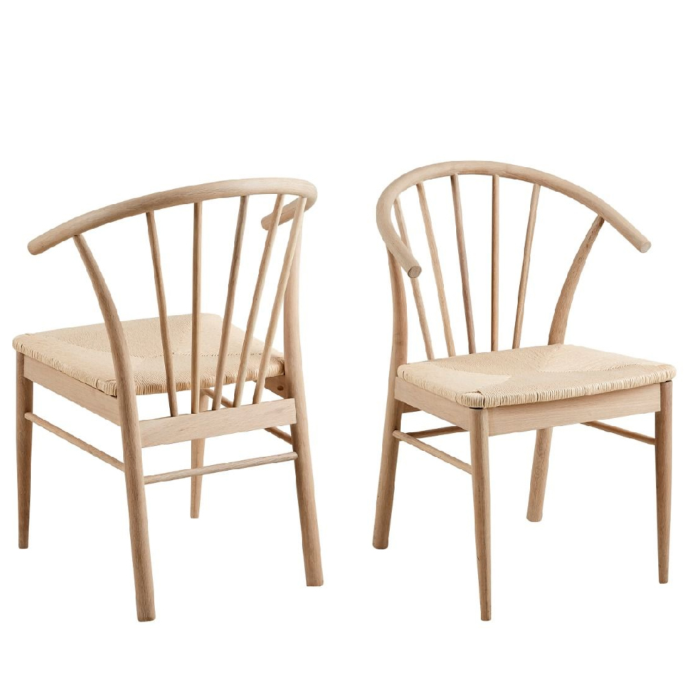 canby white and oak wooden dining chairs with armrest in pair