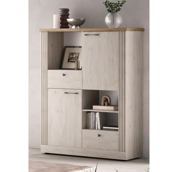 cancun wooden highboard with 2 doors 2 drawers in meringue oak