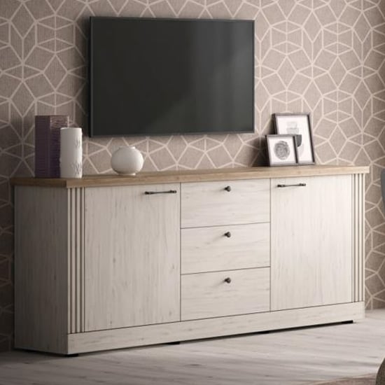 cancun wooden sideboard with 2 doors 3 drawers in meringue oak