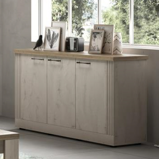 cancun wooden sideboard with 3 doors in meringue oak