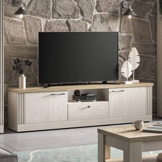 cancun wooden tv stand with 2 doors 1 drawer in meringue oak