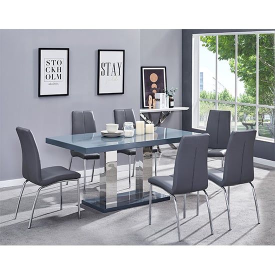 Product photograph of Candice Grey High Gloss Dining Table With 6 Opal Grey Chairs from Furniture in Fashion