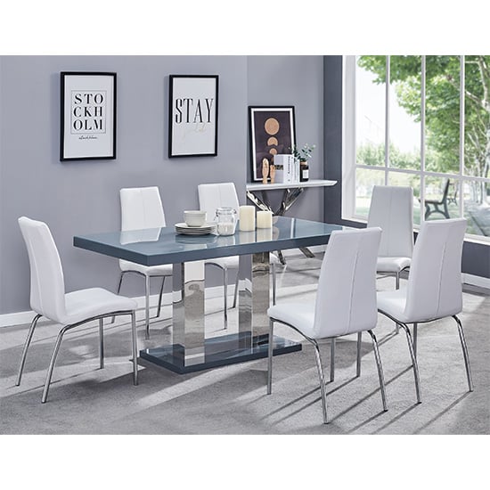 Product photograph of Candice Grey High Gloss Dining Table With 6 Opal White Chairs from Furniture in Fashion