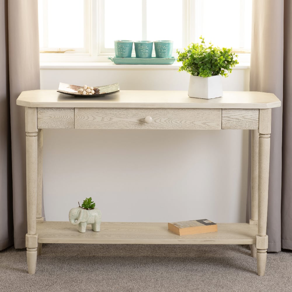 Read more about Caneadea wooden console table with 1 drawer in antique cream