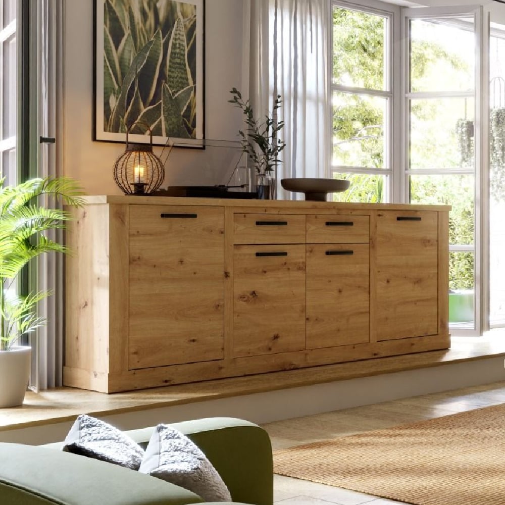 caneadea wooden sideboard with 4 doors 2 drawers in artisan oak