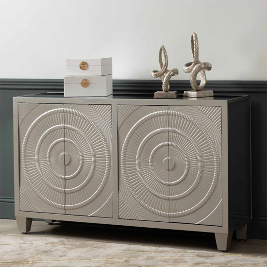 Photo of Canfield mirrored sideboard with 4 doors in champagne