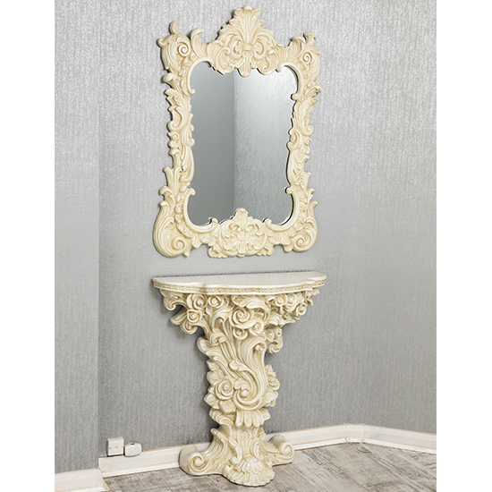 Product photograph of Cannan French Ornate Console Table With Wall Mirror In White from Furniture in Fashion