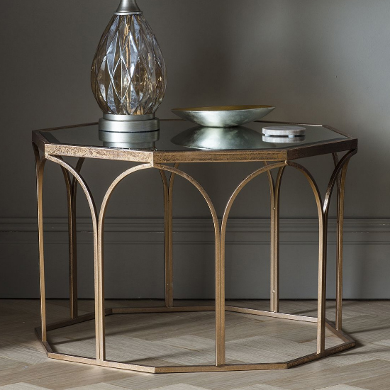 Read more about Canterbury octagonal clear glass coffee table in gold