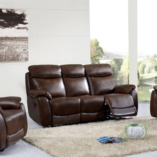 Canton Recliner 3 Seater Sofa In Tan Faux Leather | Furniture in Fashion