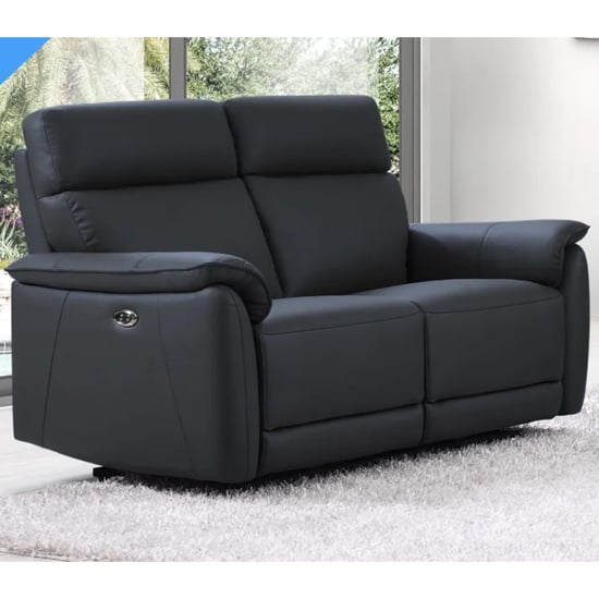 canton electric recliner leather 2 seater sofa in navy