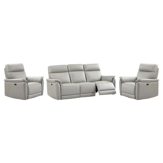 canton electric recliner leather 3+1+1 sofa suite in light grey