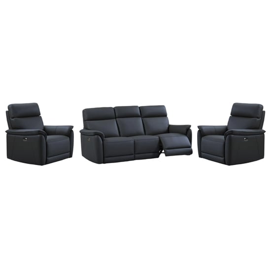 canton electric recliner leather 3+1+1 sofa suite in navy