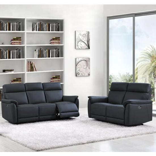 Read more about Canton electric recliner leather 3+2 sofa suite in navy