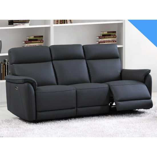 canton electric recliner leather 3 seater sofa in navy