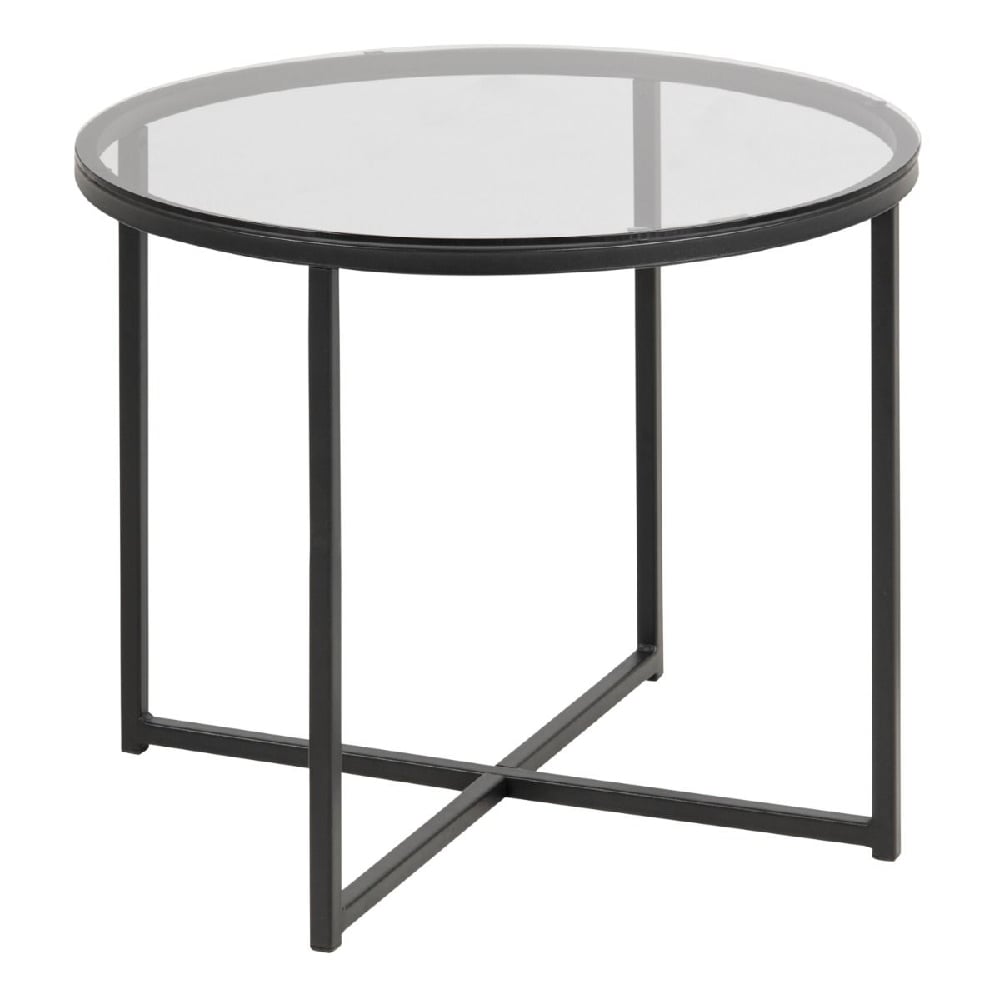 Product photograph of Canton Smoked Glass Side Table Round With Black Steel Base from Furniture in Fashion