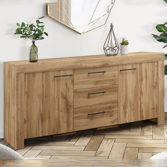 Photo of Canton wooden sideboard with 2 doors and 3 drawers in oak