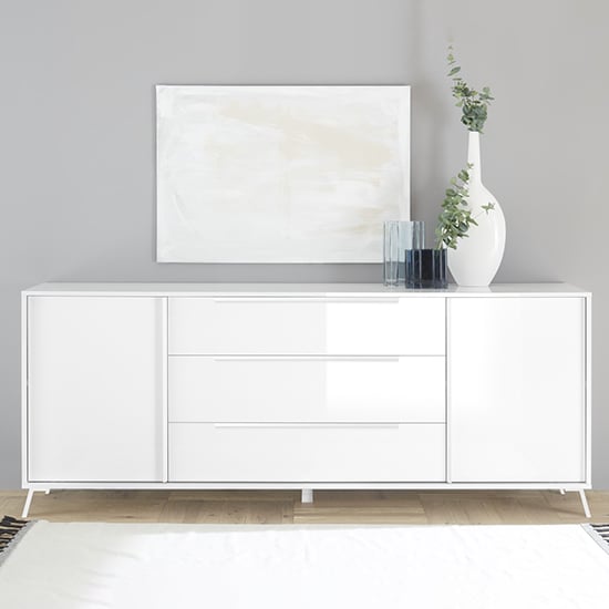 Product photograph of Cappy High Gloss Sideboard With 2 Doors 3 Drawers In White from Furniture in Fashion