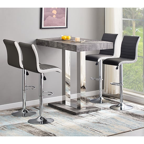 Product photograph of Caprice Concrete Effect Bar Table 4 Ritz Black White Stools from Furniture in Fashion