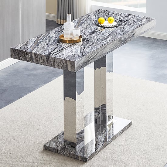 Product photograph of Caprice High Gloss Bar Table Large In Melange Marble Effect from Furniture in Fashion