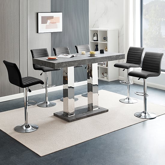 Read more about Caprice large concrete effect bar table 6 ripple black stools