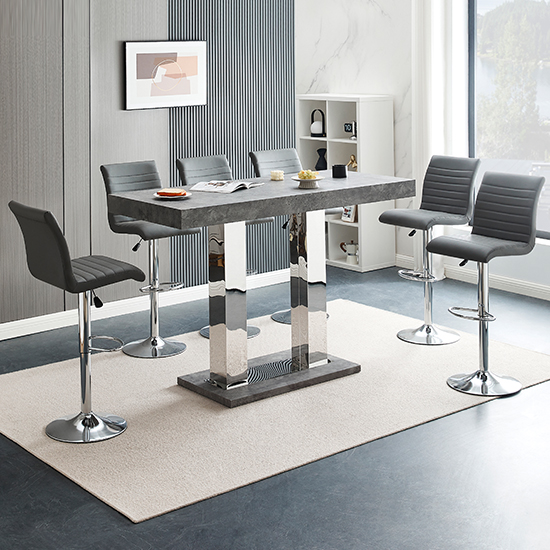 Read more about Caprice large concrete effect bar table 6 ripple grey stools