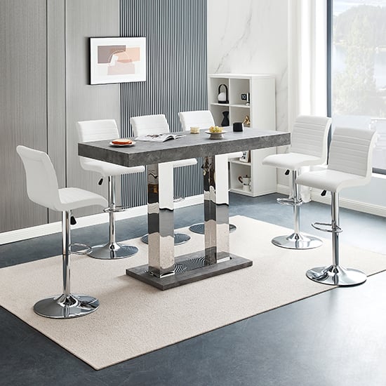 Read more about Caprice large concrete effect bar table 6 ripple white stools