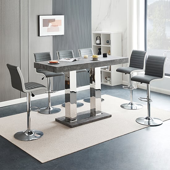 Read more about Caprice large concrete effect bar table 6 ritz grey white stools