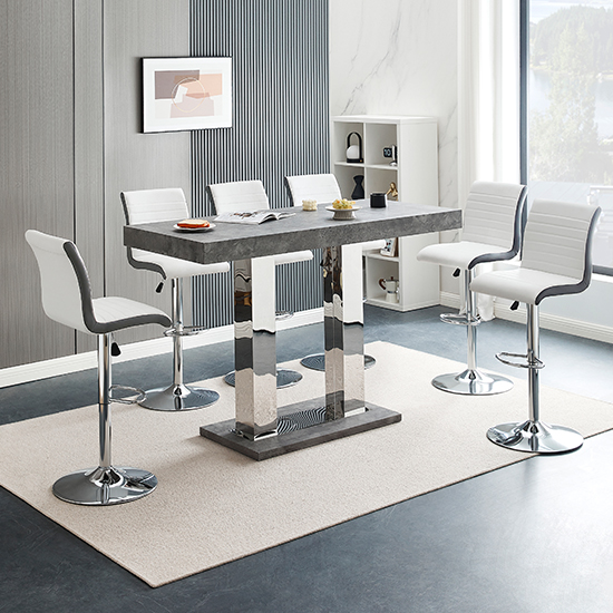 Read more about Caprice large concrete effect bar table 6 ritz white grey stools