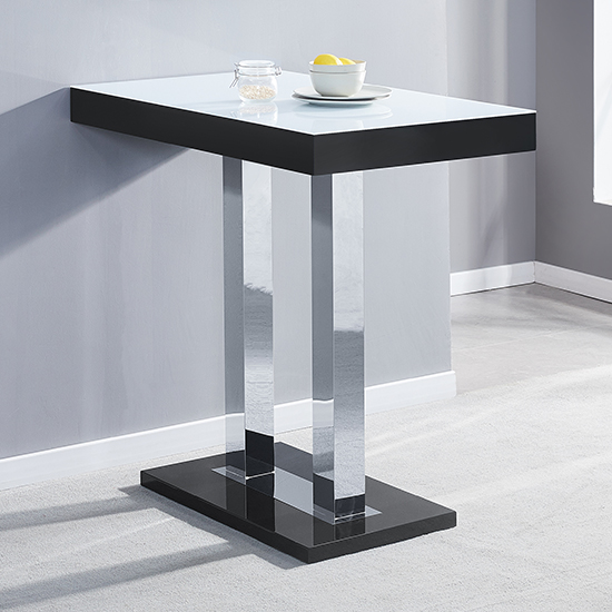 Product photograph of Caprice High Gloss Bar Table In Black With White Glass Top from Furniture in Fashion