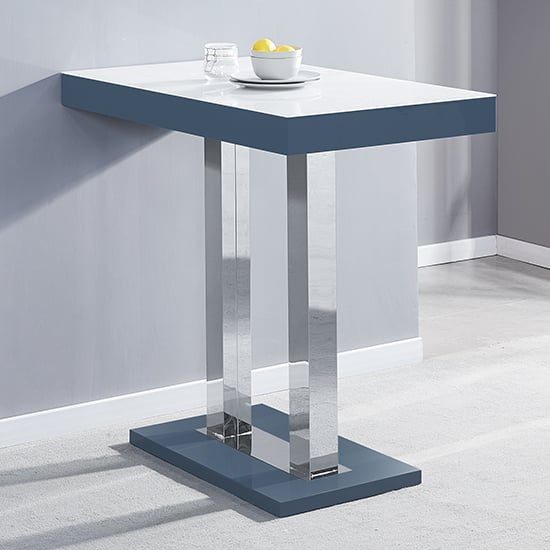 Read more about Caprice high gloss bar table in grey with white glass top